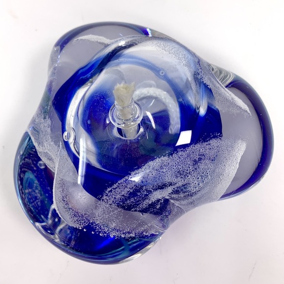 Signed Studio Art Glass Oil Lamp Paperweight Blue Swirl Bubbles; Michelle Kaptur - Picture 2 of 9